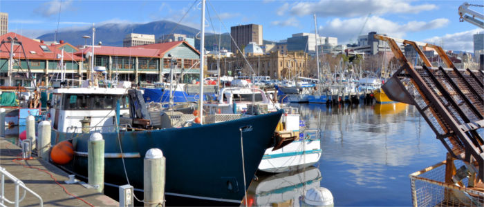 Seaside town Hobart in Tasmania